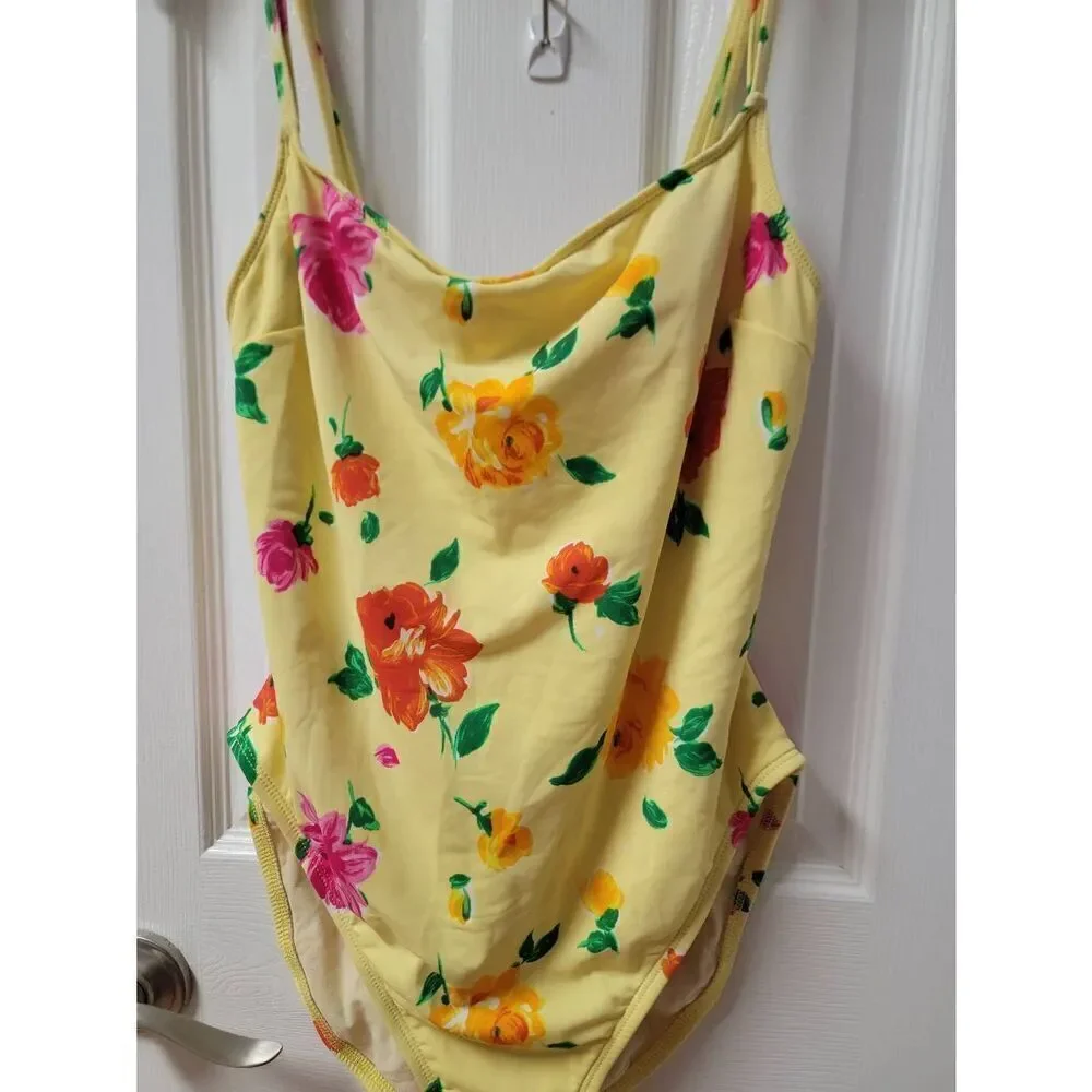 90's La Blanca Floral Yellow Onepiece Swimsuit 12